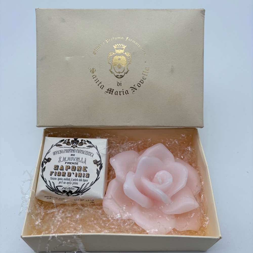 Santa Maria Novella Sapone Fiord'iris Soap and Pink Rose Candle Gift Set Italy